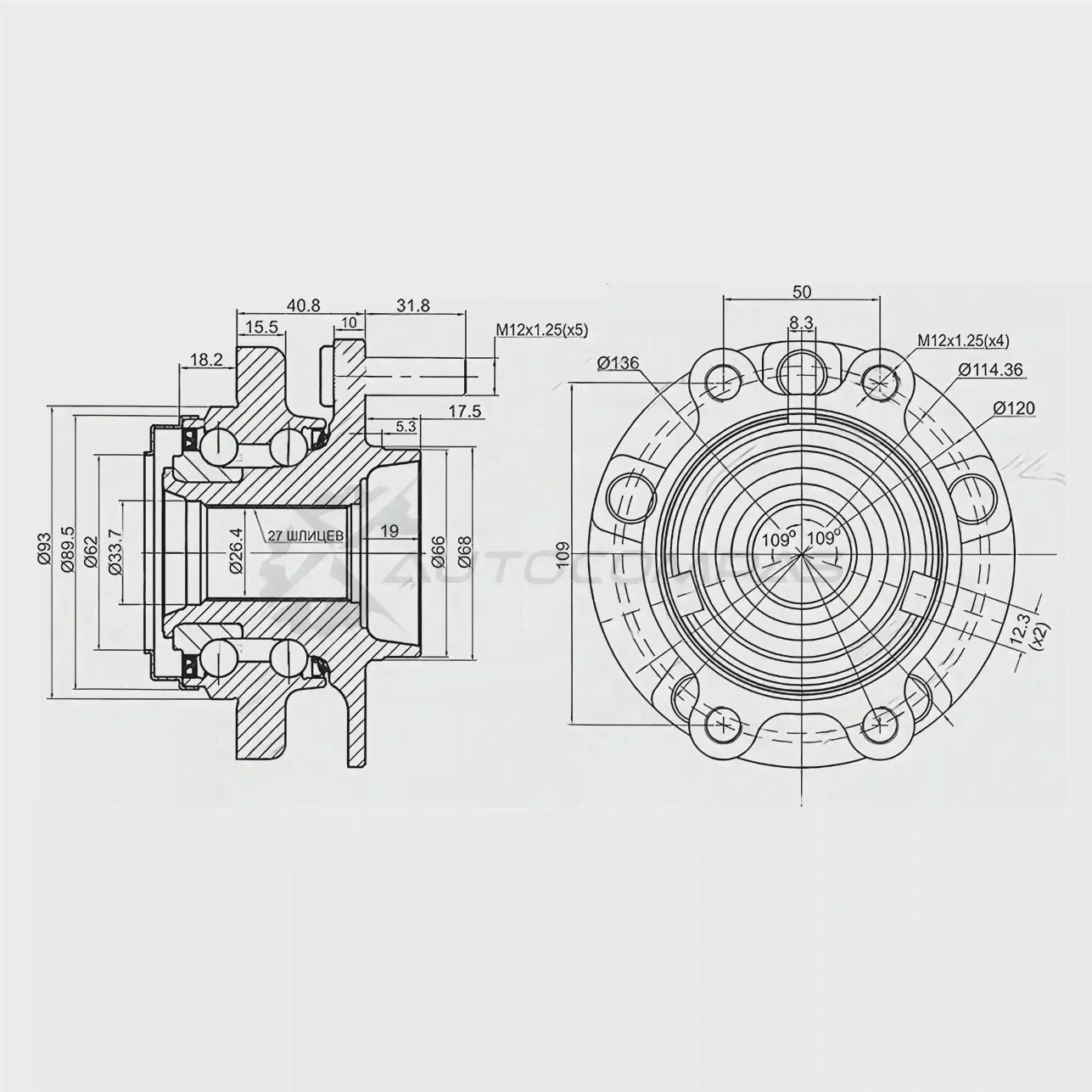 Ступица с подшипником передняя INFINITI G25/35/37/FX35/45/QX50/QX70/SKYLINE 4WD 04 SAT ST40202EJ70B 1422815163 X 17BBVY-0