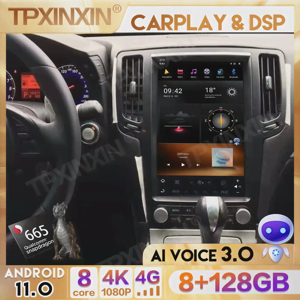 13,6 Дюймовый Экран Tesla Android 11 Qualcomm OctaCore Автомобильный Радиоприемник Для Infiniti G25 G35 G37 2007-2013 GPS Navi Автоматический Мультимедийный Плеер