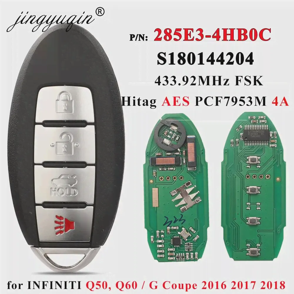 jingyuqin 285E3-4HB0C Автомобильный Смарт-ключ без ключа для Infiniti Q50 Q60 2016 2017 2018 S180144204 433,92 МГц 4A Интеллектуальный Пульт Дистанционного Управления
