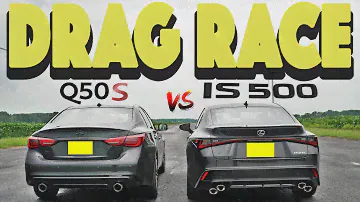 2023 Lexus IS500 vs Infiniti Q50 RedSport Opal Edition, Japan Sedan Battle. Drag and Roll Race.