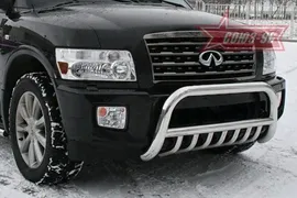 Защита переднего бампера (кенгурин низкий) d 76 с нижней защитой "Infiniti QX 56" (все комплектации)